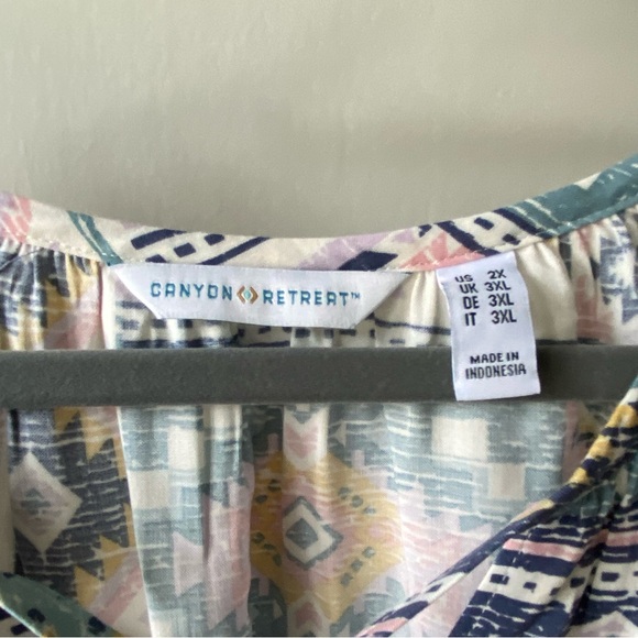Canyon Retreat Shirt Size 2XL Blouse Aztec southwest tie front Relaxed Fit top - Picture 9 of 16